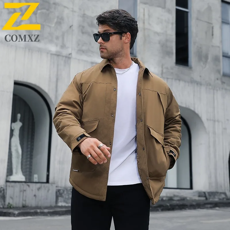 

COMXZ Men Winter Thickened Cotton Fashion Stand Collar Outdoor Skiing Lightweight Jacket Casual Solid Color Loose Style Coat