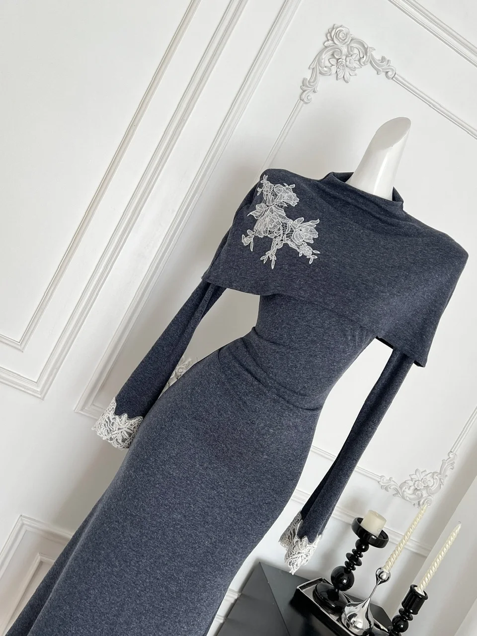Ele Embroidered Knitted Long Dr Bodycon Fit Fi Tail Skirt High Waist Autumn Early Season Faionable Women's Dr