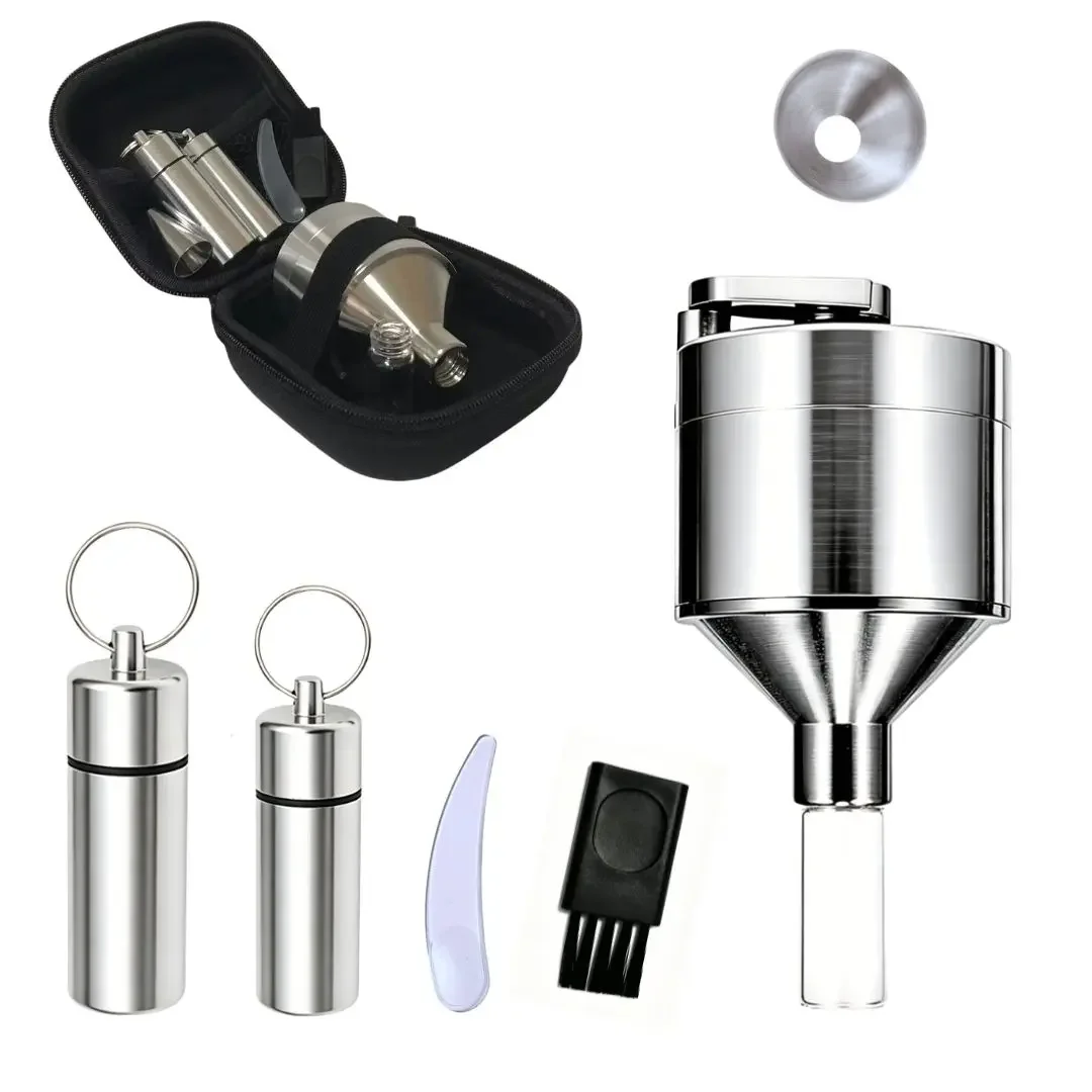 Portable Spice Grinder Kit With Storage Box Aluminum Vials Funnel Perfect For Travel Camping Home Kitchen