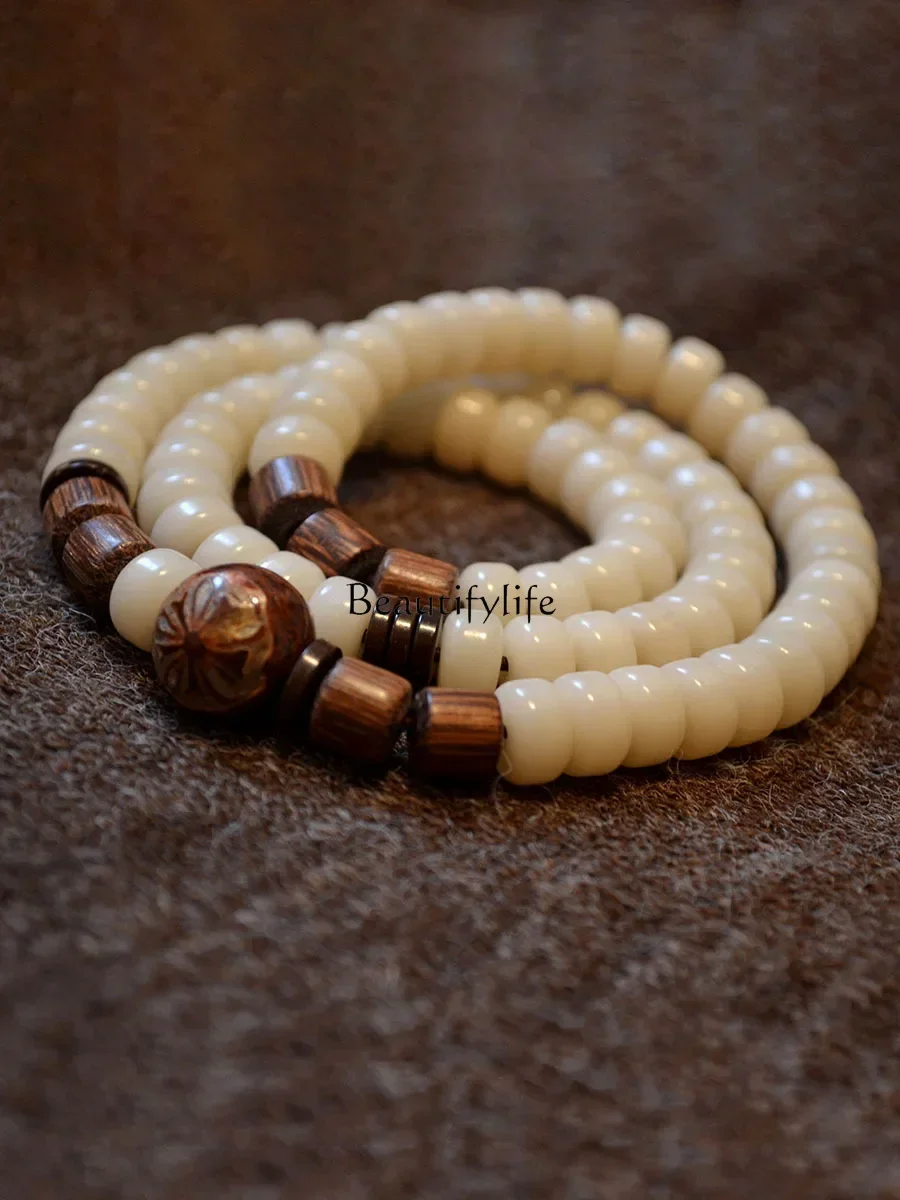 

White Bodhi Seed Root 108 High Density Buddha Beads Men's and Women's Couple Bracelet