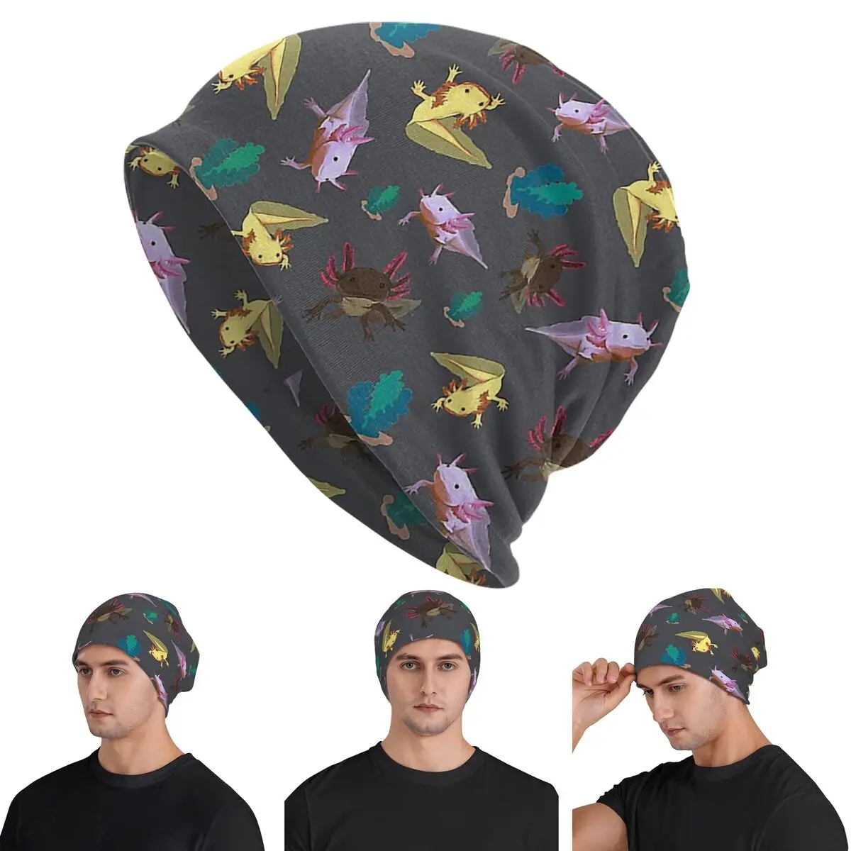 

Шапки-бини с узором Axolotls Skullies, теплая осенне-зимняя уличная шапка, вязаные шапки с капюшоном для взрослых унисекс