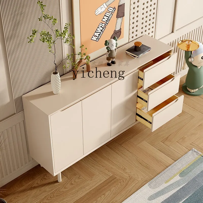 Light Luxury Silent Shoe Cabinet Home Cream Color Hallway Simple Solid Wood Locker