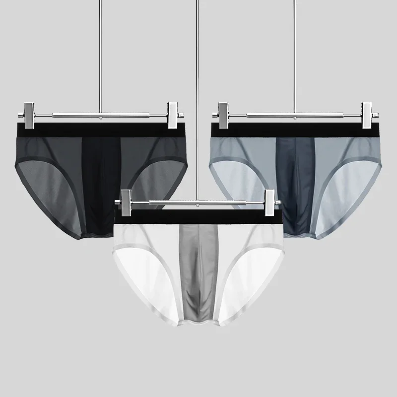 

3 шт., мужские летние тонкие дышащие трусы из ледяного шелка, графеновые антибактериальные U-образные выпуклые сексуальные шорты с внутренней промежностью