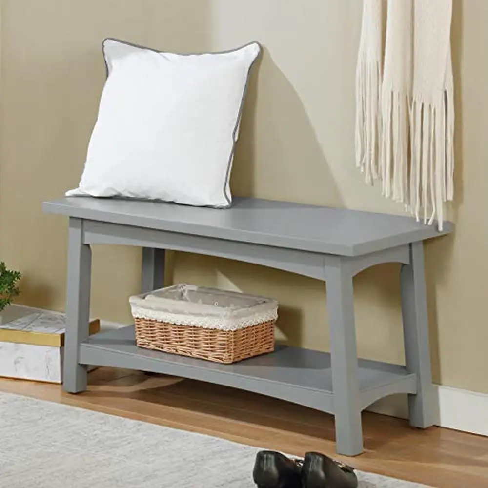 

36" Wood Entryway Bench Gray 2-Person Shelf Seat Traditional Modern Decor Easy Assembly 18"H 25lbs Wood Frame Gray White