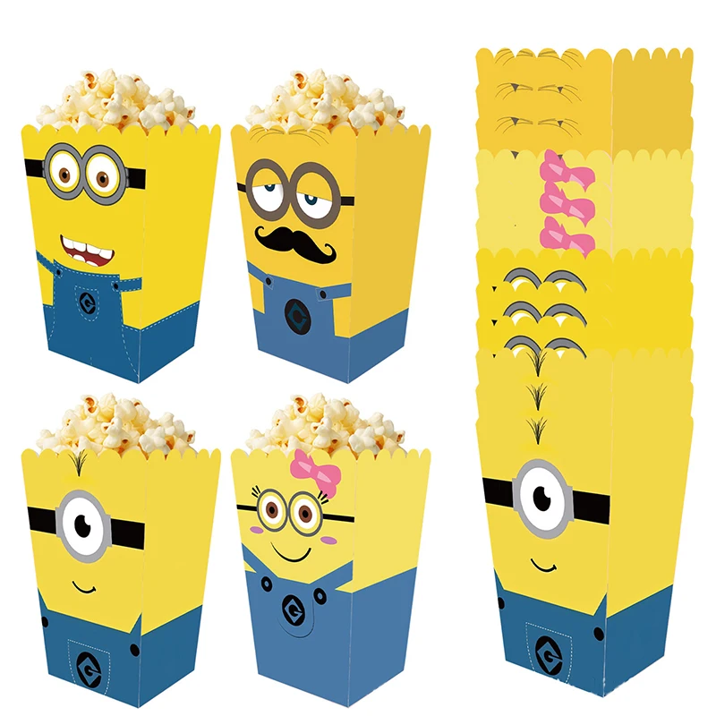 12pcs Minions Popcorn Box Children Birthday Party Biscuit Box Candy Snack Packaging Box for Party Decoration Wedding Supplies