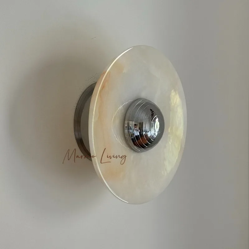 Natural Marble Wall Sconce, French Luxury Onyx Wall Lamp Rechargeable Bedside Lamp for Bedroom Living Room