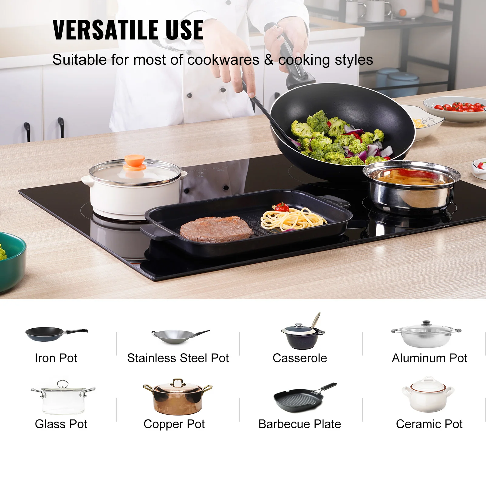 VEVOR – cuisinière à Induction intégrée à 2/4/5 brûleurs, table de cuisson électrique en verre céramique de 12/24/30 pouces pour la cuisine commerciale domestique