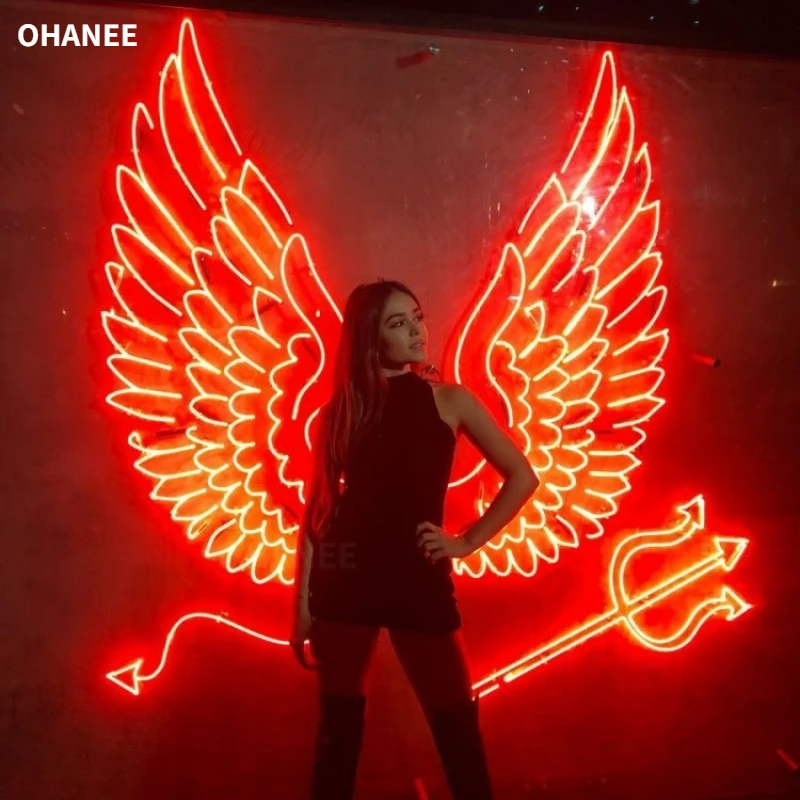 OHANEE Angel Wings santo cupido LED Neon Sign Nimbus Lights Wedding Wall Decor Photo Zone Angel Wing Neon Sign Custom