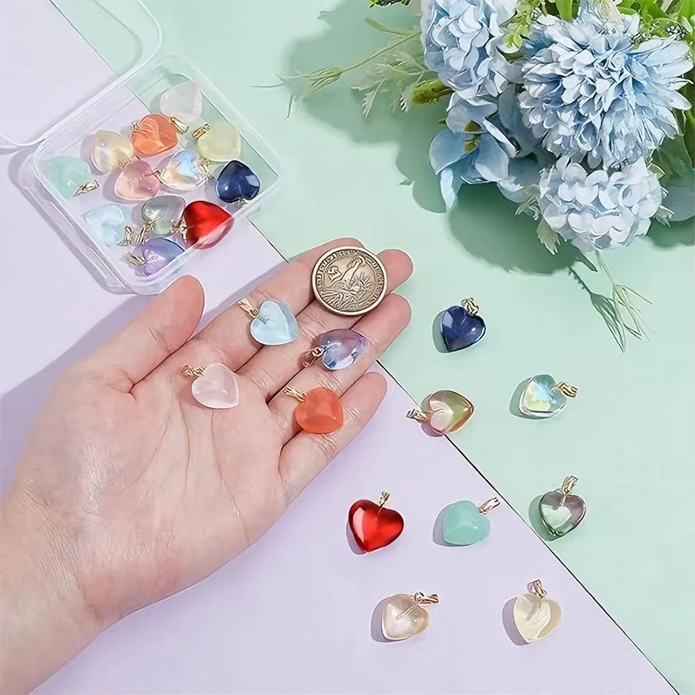 2/5/10pcs Multi-color Glass Heart-shaped Pendant,DIY Earrings,bracelets,necklaces,Valentine's Day,Mother's Day,Christmas Gifts
