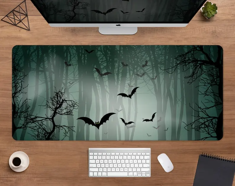 Goth Desk Mat Forest Mousepad Dark Bats Moonlight Gothic AestheticsCute Green Witch Xxl Gaming Deskmats Mouse Pads Mouse Mat