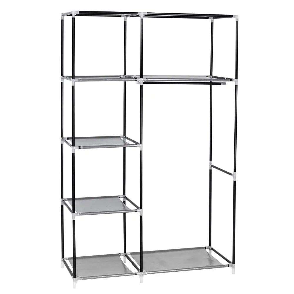 64-Inch Portable Closet Organizer Rack with Shelves - Stylish Gray Wardrobe Storage Solution