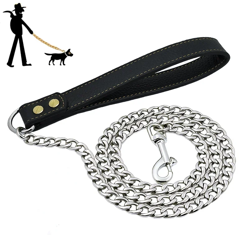Gold Dog Leash Stainless Steel Pet Weld Chain Strong Metal Dog Lead Chain For Small Medium Large Dog Bichon Frise Dobermann