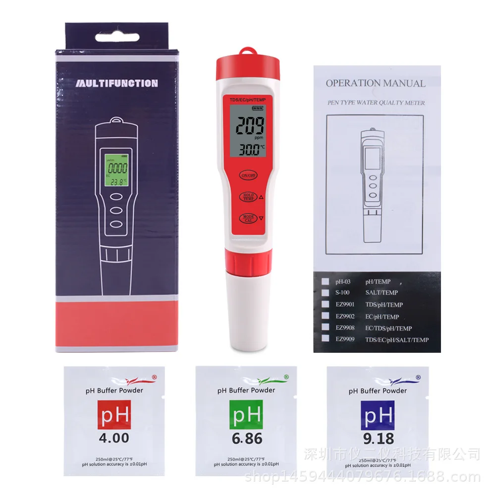 For portable water quality tester pH/TDS/EC/TEMP 4-in-1 test pen 9908 test pen conductivity