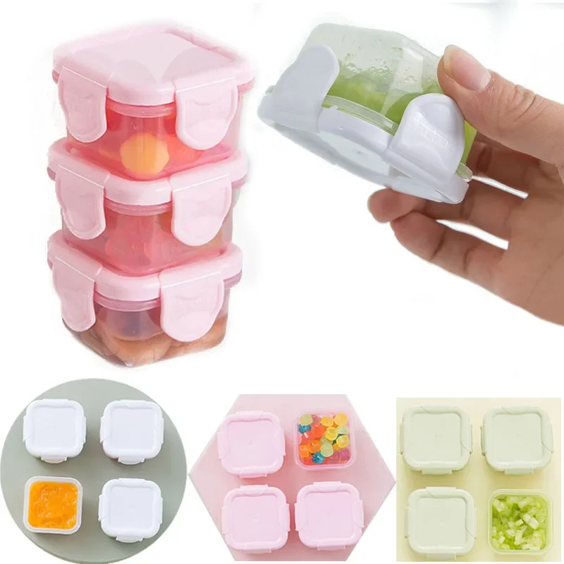 4pcs BPA Free Mini Baby Food Storage Containers Baby Learning Dishes Auxiliary Bowl Portable Sealed Storage Boxs Can Microwave