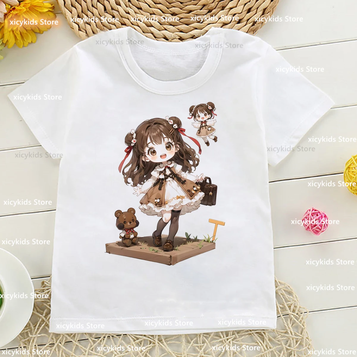 Fashionab nowe dziewczyny t-shirt Anime magiczna dziewczyna nadruk kreskówkowy koszulka dla dzieci słodkie dziewczyny z krótkim rękawem Top z okrągłym dekoltem Casual Trend t-shirt