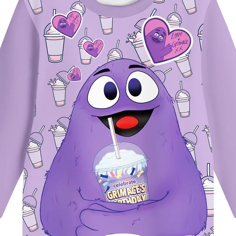 Hot grimace shake printing clothing long sleeve shirt pants Childrens homewear baby boys girls grimace pajamas or sportwear