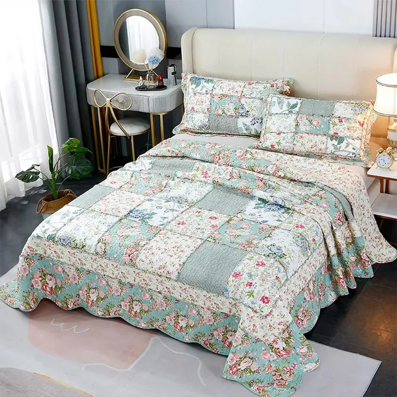 

CHAUSUB Floral Cotton Quilt Set Patchwork Comforter 3PCS Bedspread on the Bed Blanket for Bed Queen Size Quilted Coverlet Set