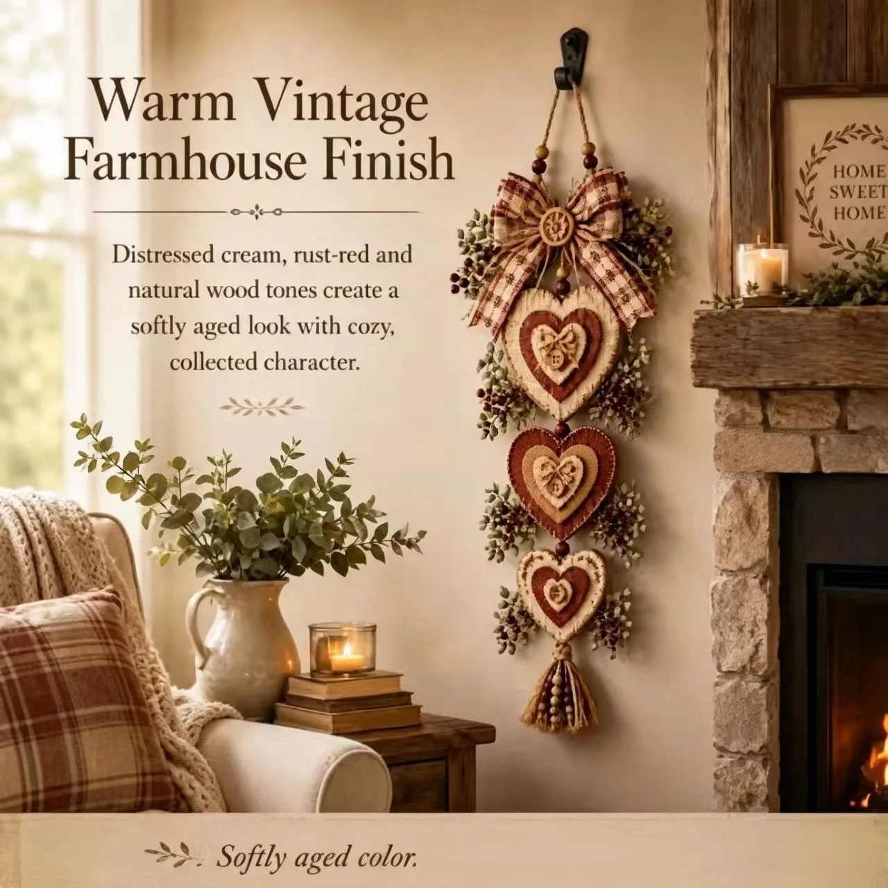 Wooden Heart Sign 12 Inch Rustic Wall Art for Farmhouse Home Decor Romantic for Couples Bedroom