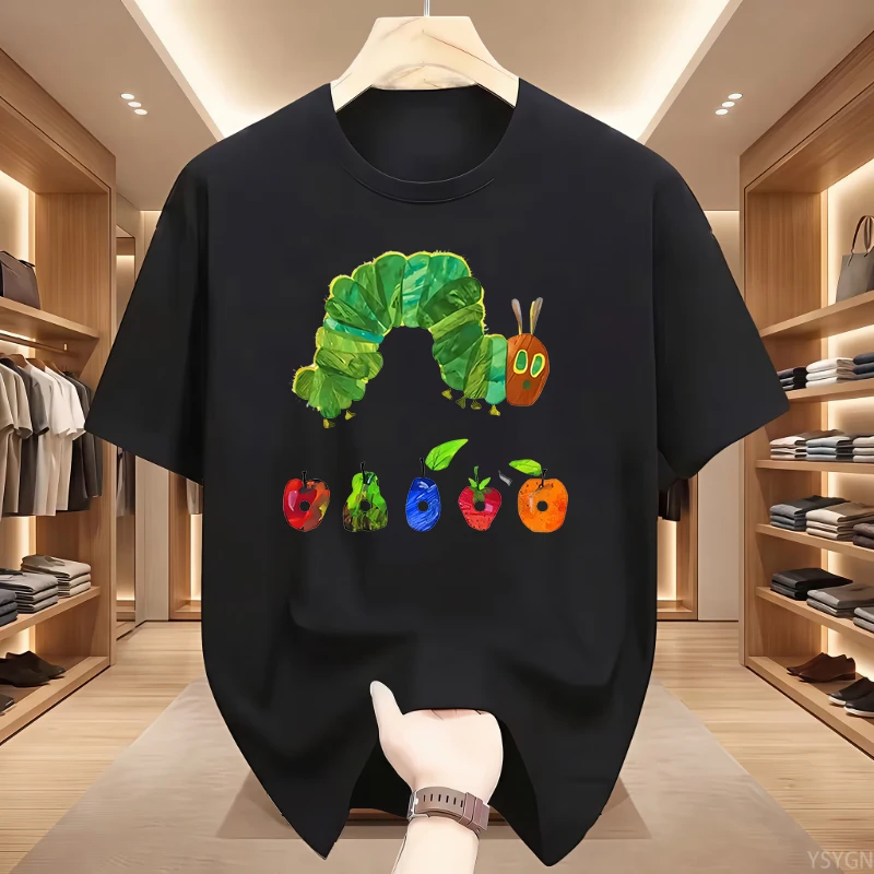 The Very Hungry Caterpillar Cartoon Printed Tshirt Summer Style Casual Fashion Couples Clothing Y2K Harajuku Unisex Tees