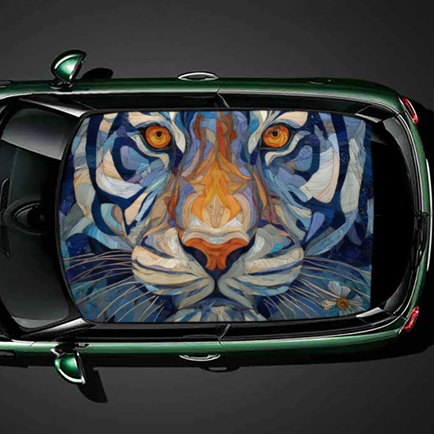 

Colorful Artistic Tiger Car Roof Vinyl Wraps Sticker, Auto Decal, Artistic Vehicle Decoration, Self-adhesive Waterproof Car Exte