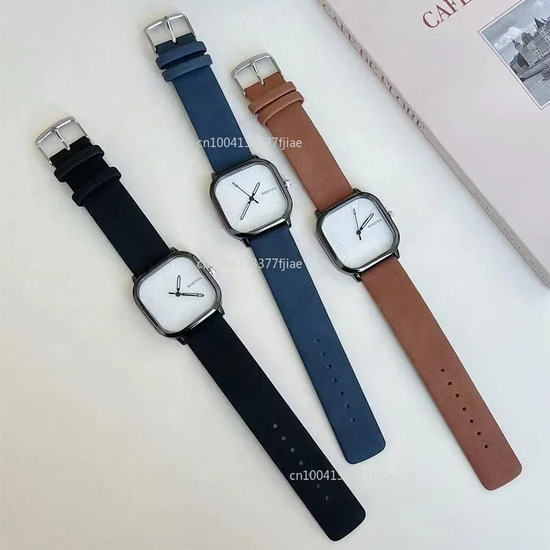 빈티지 시계 간단한 사각형 다이얼 PU 가죽 쿼츠 남성 비즈니스 시계 손목 시계 남성용 시계 Montre Homme Relogio