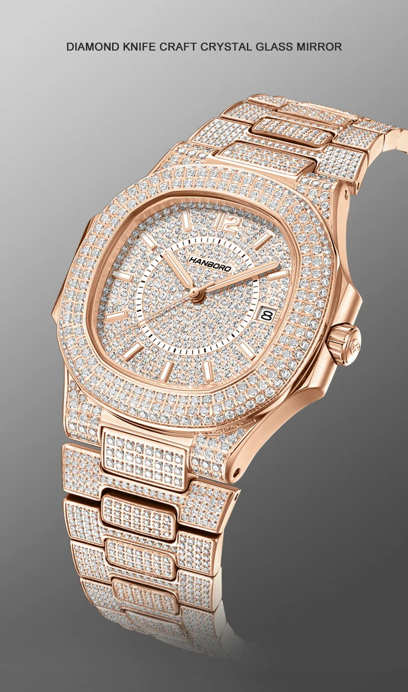 HANBORO Orologio automatico da uomo 38mm Orologio da polso meccanico quadrato Luminoso 5Bar Impermeabile Miyota 8215 Cassa in cristallo