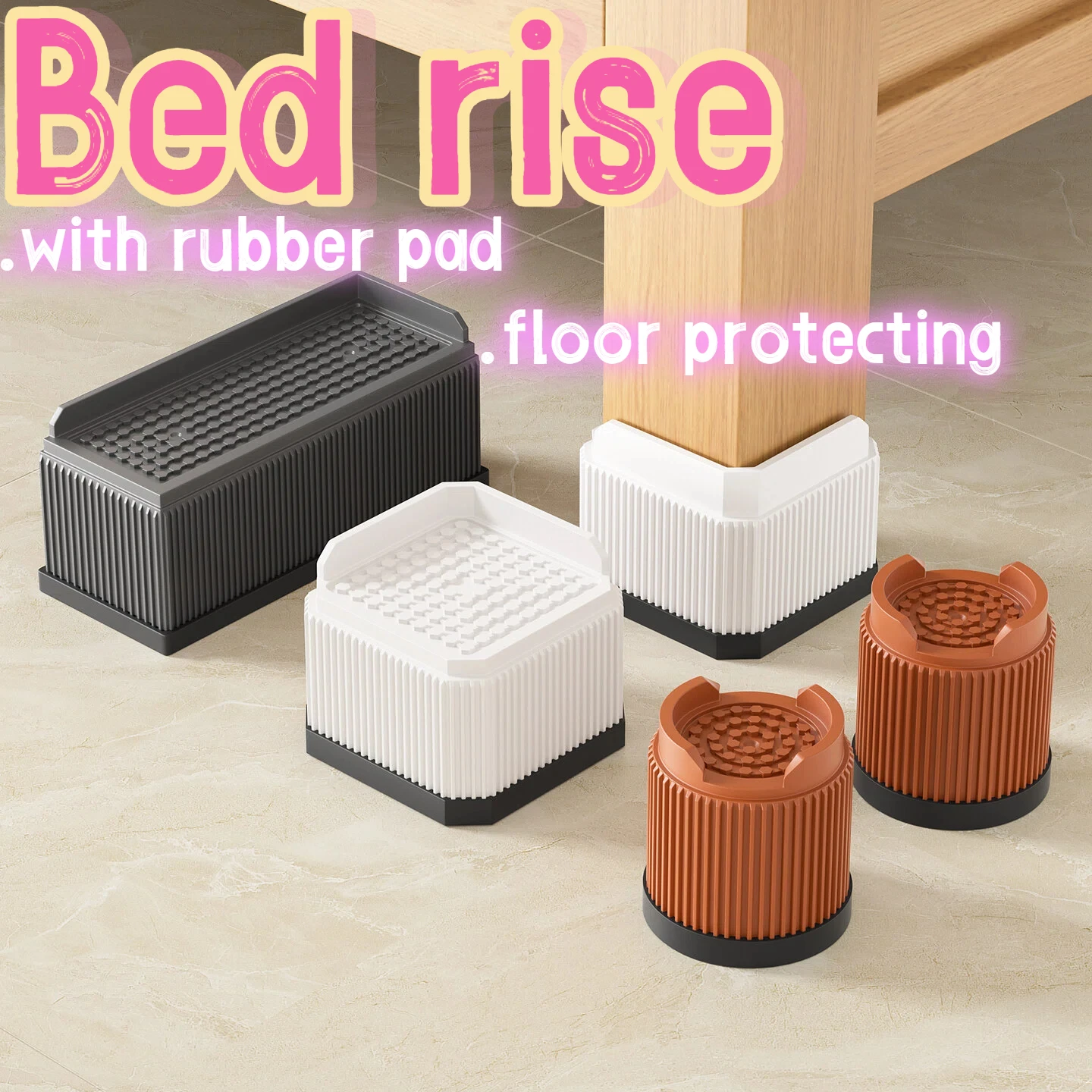 Table Leg Riser Heavy Duty 500kg PP Plastic, Furniture Height Extender 1-4 Inch 4 Sizes Non Slip, Black White Brown