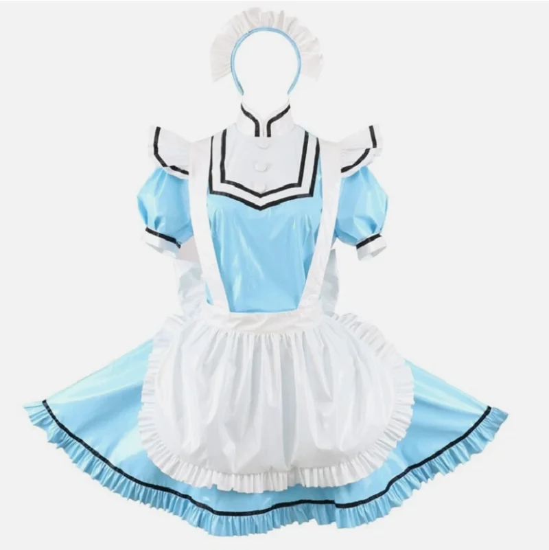 

Sissy Girl Maid Blue PVC Lockable Dress Role Playing Costume Customization