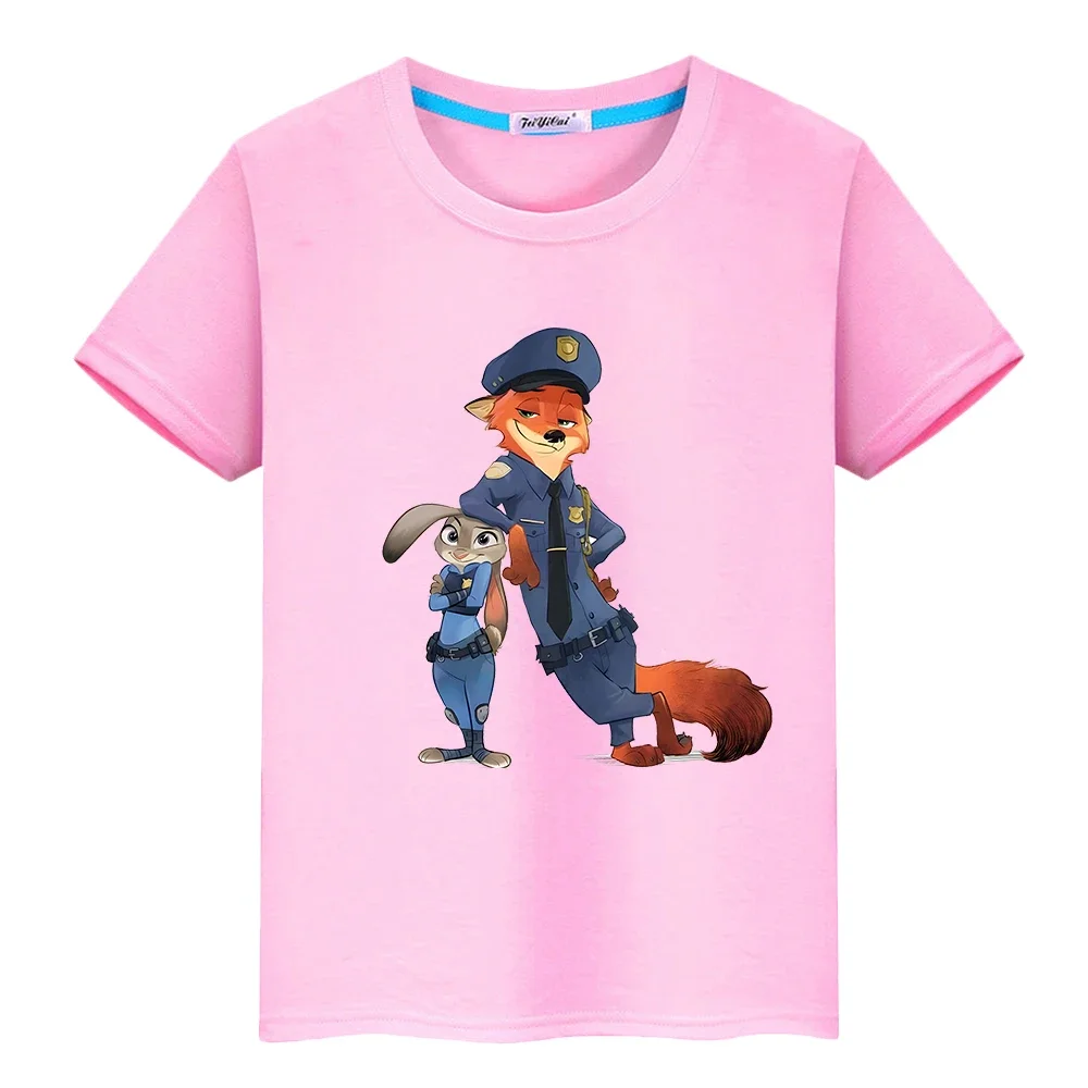 

Zootopia 2 Print t shirt for kids boy 10year 100%Cotton Kawaii Tops Disney anime Short pride tshirt y2k one piece girls clothes