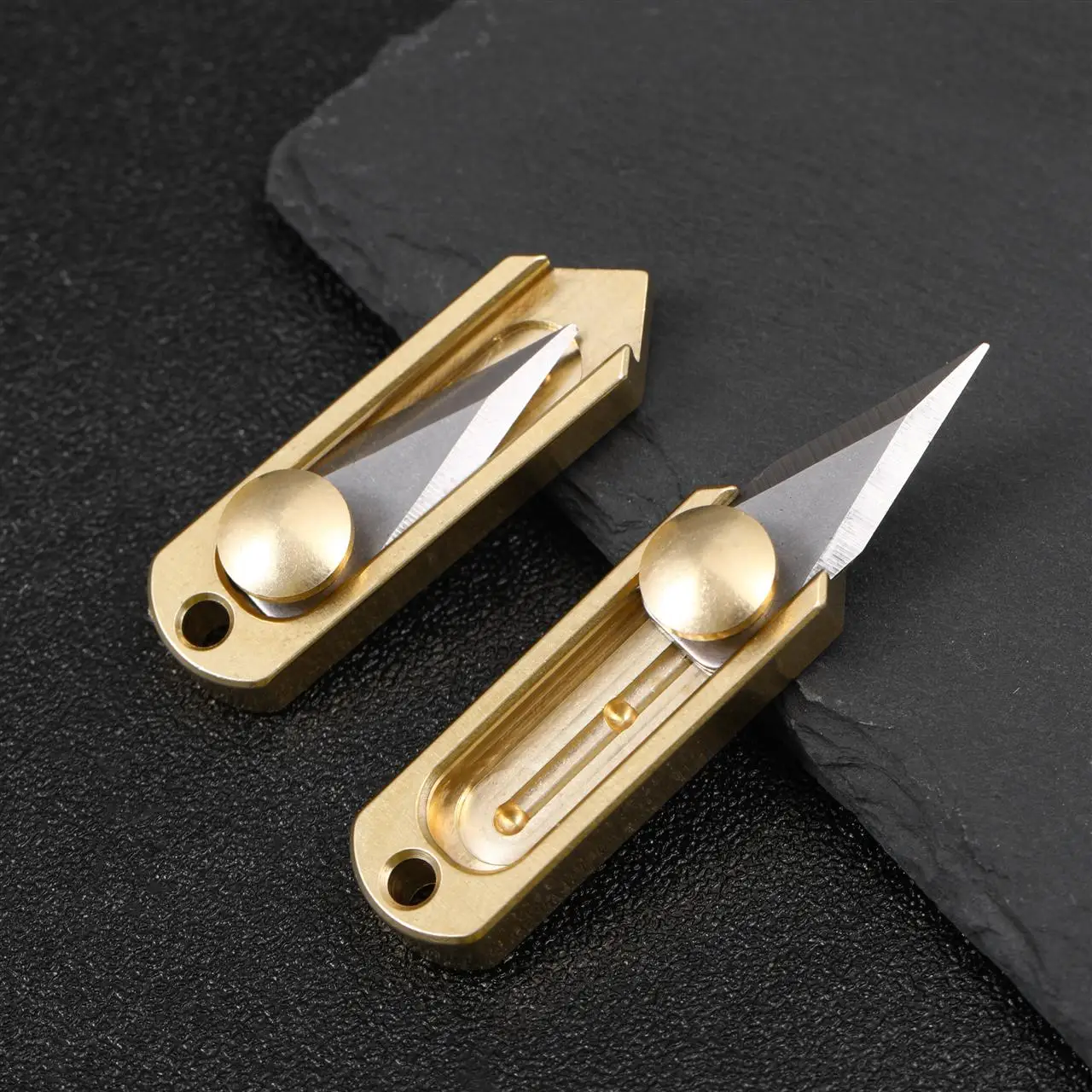 Brass Mini Small Push Knife Sharp Pocket Knife Gift Outdoor Portable Edc Keychain Pendant Open Express Open Box Knife