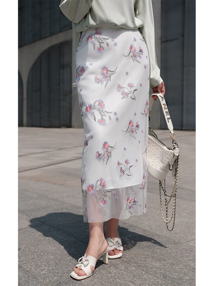 

Изысканная вышитая кружевная юбка феи, меняющая цвет, полиэстер со средней талией, повседневная одежда H ape, прямой крой, весна-лето