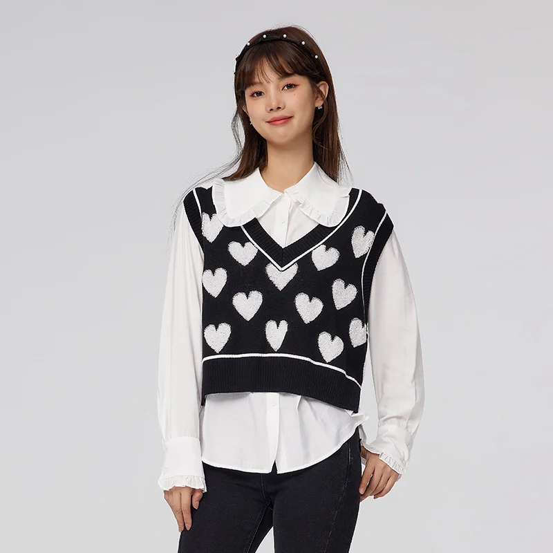 Semir Long-sleeved Shirt Women Doll Collar Love Vest 2023 Spring New Loose Shirt