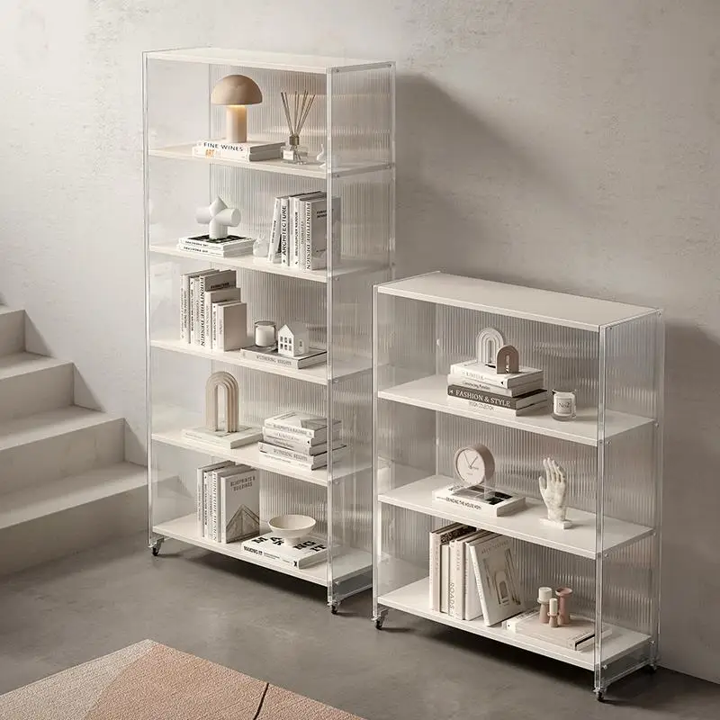 Floor-to-ceiling bookshelf with wheels, corner storage storage display mobile bookcase,simple acrylic vertical shelf multi-layer