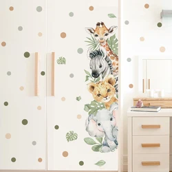 Door Stickers Cute Jungle Animals Elephant Giraffe Watercolor Wall Sticker for Kids Room Baby Nursery Room Decals Home Decor