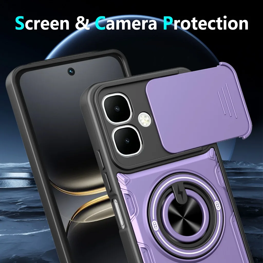 Slide Camera Lens Protector 360° Ring Holder Stand Phone Case for Infinix Smart 10 Hot 60i 60 Pro+ Shockproof Heavy Duty Cover - view 6