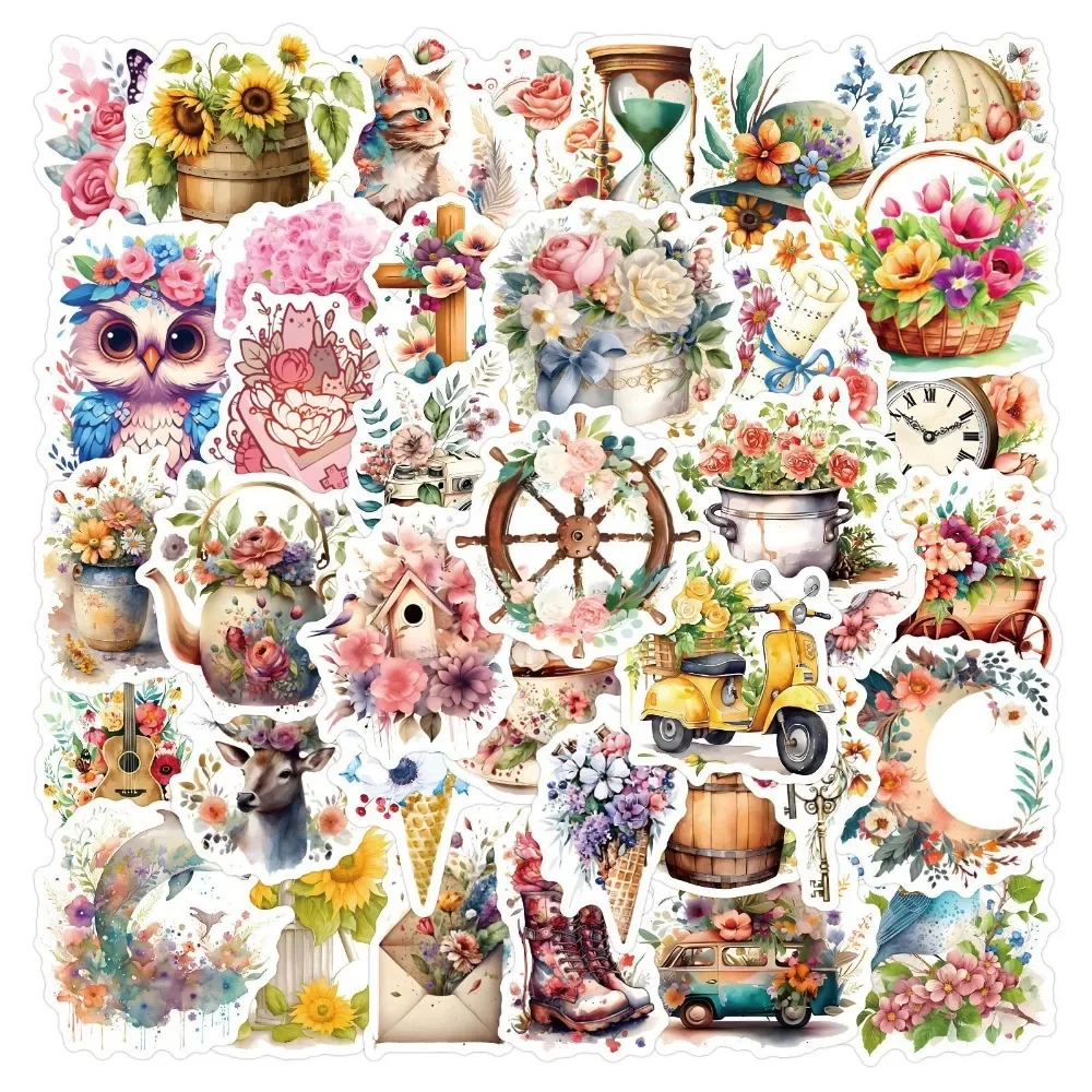 10/55PCS Cartoon Cute Green Plants Flower Graffiti Stickers Decorative Decals DIY Laptop Luggage Phone Scrapbook Sticker Kid 