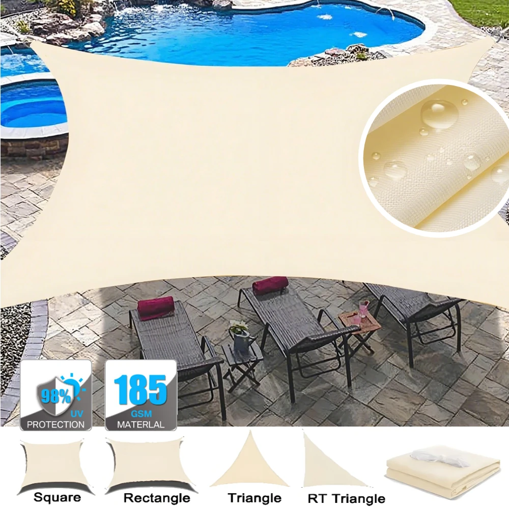 

Beige Waterproof Sun Shade Sail with Rope Outdoor Garden Patio Party 98% UV Block Sunscreen Awning Canopy for Sun Protection