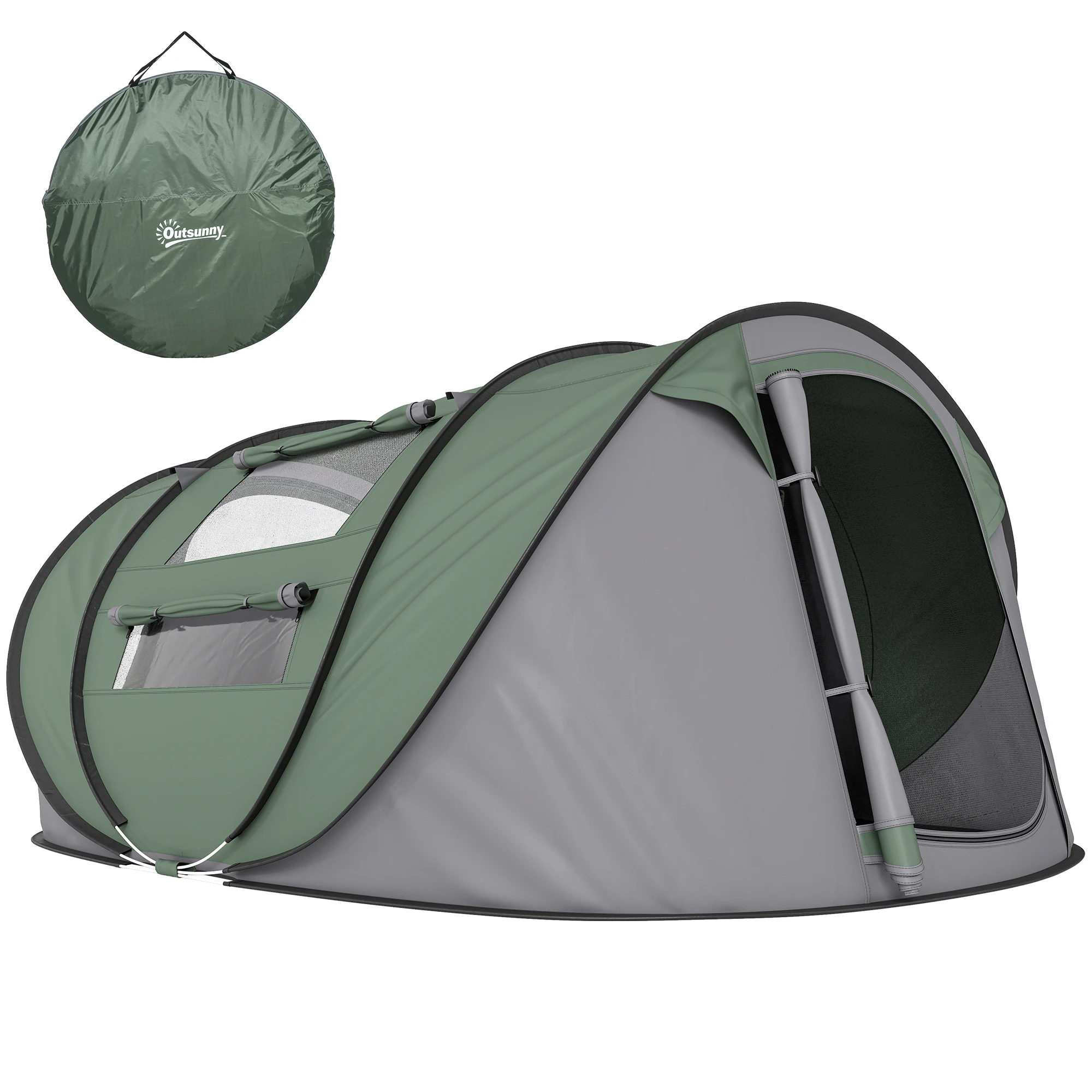 Outsunny Tienda de Campaña Pop up para 4-5 Personas Tienda de Camping Instantánea con Ventanas Bolsillos y Bolsa de Transporte Impermeable Anti-UV 263,5x220x123 cm Verde y Gris