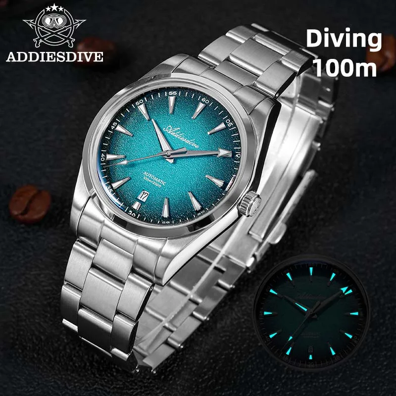 ADDIESDIVE Gradient Green/Blue/Grey Automatic Mechanical Watches Luxury AD2527 Waterproof Diving Watches For Men 39mm Male Clock