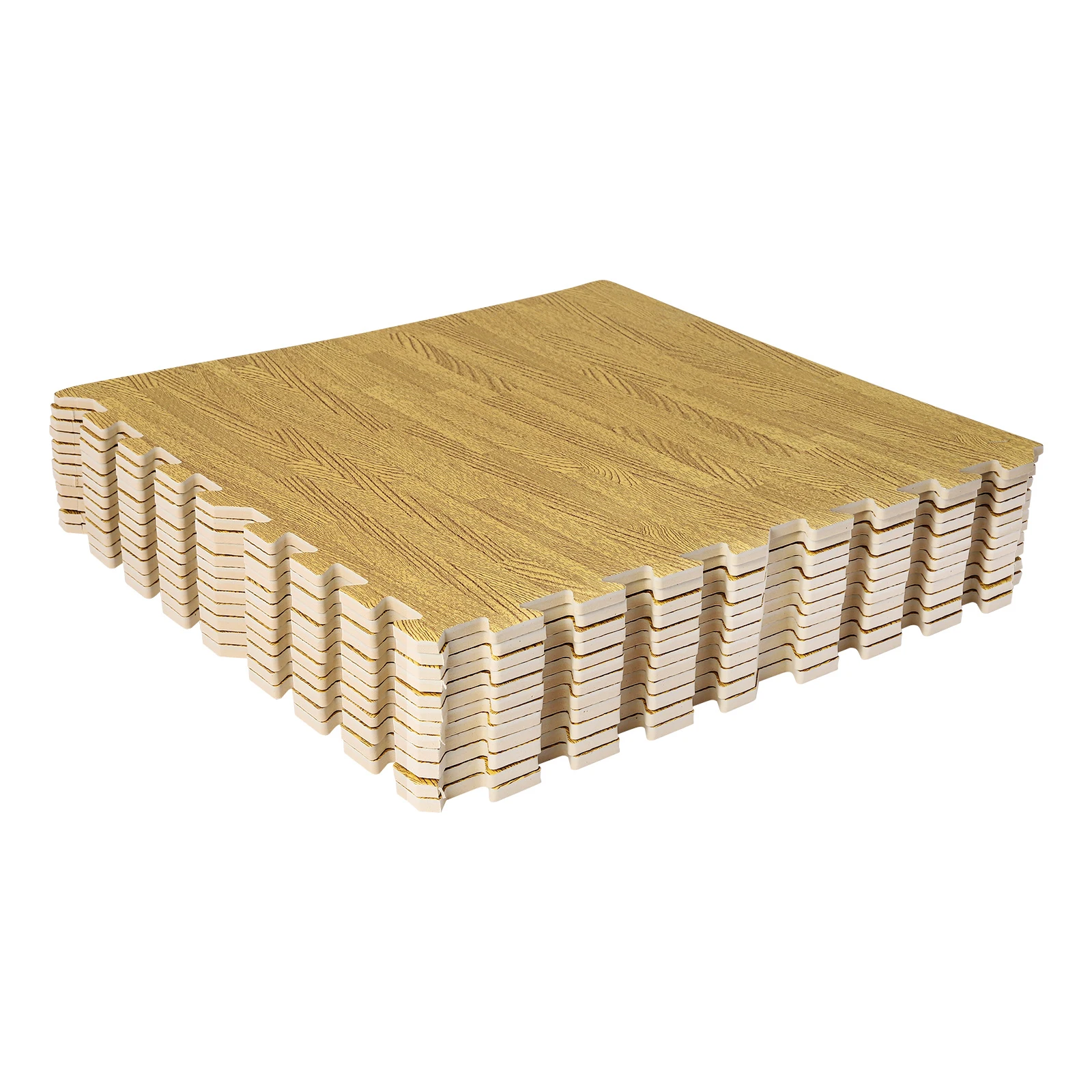 (بني فاتح) 12 قطعة من سجادات الأرضية الإسفنجية، سجادات أرضية إسفنجية متشابكة من الخشب الحبيبي، بلاط إسفنجي لغرفة المعيشة، غرفة النوم 60 × 60 سم