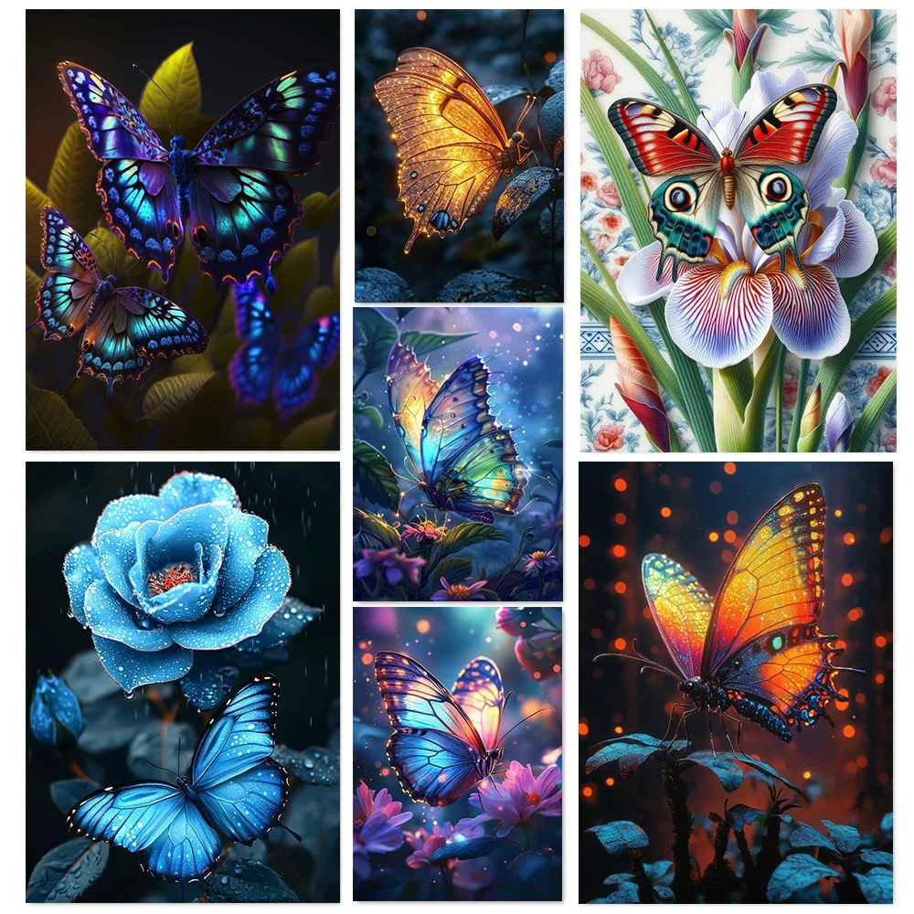 1pc frameless Canvas Painting  Tropical Insects Colorful Butterflies Flowers Plant Art Posters Prints Canvas Painting Wall Ar