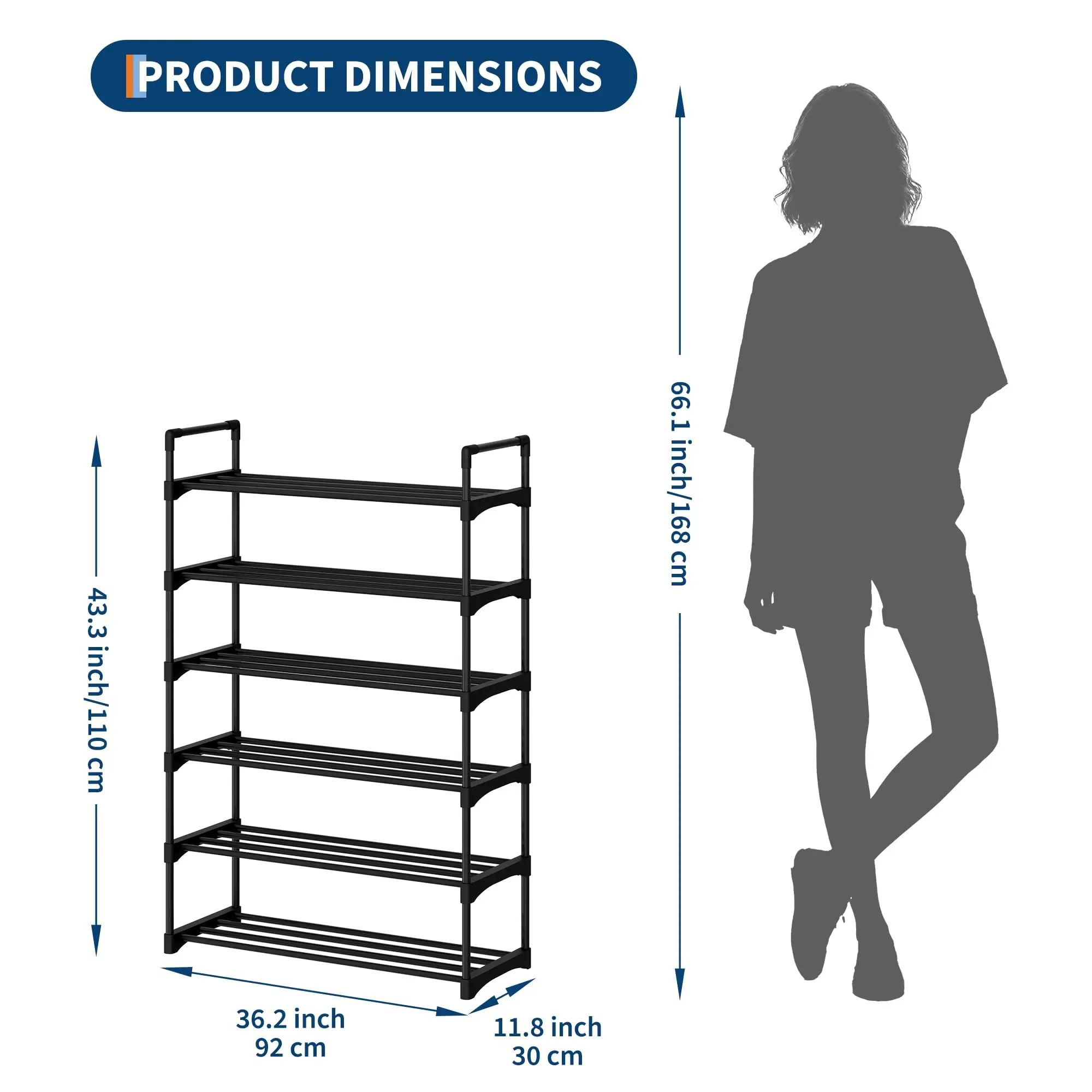 6/4/3-Tier Shoe Rack with Wooden Top, Metal Frame, for Entryway | Stackable Shoe Storage Organizer Closet or Bedroom, Holds 9-24 Pairs