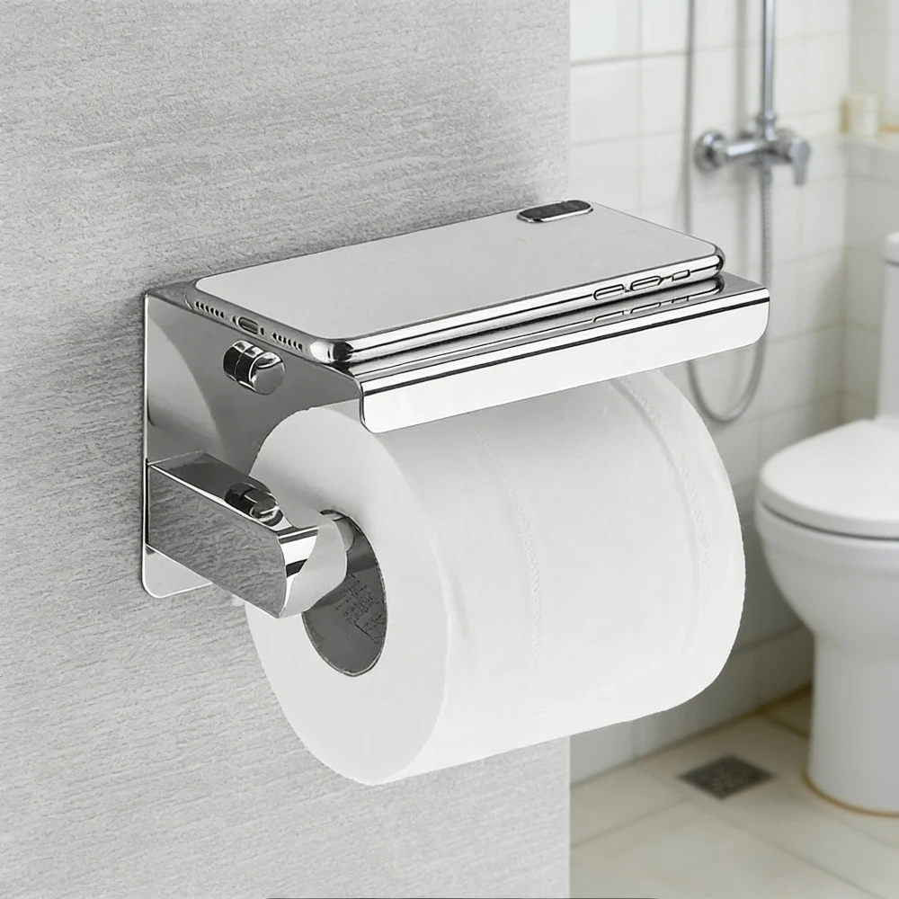 

Household non-drilling toilet paper holder, stainless steel wall-mounted bathroom tissue holder