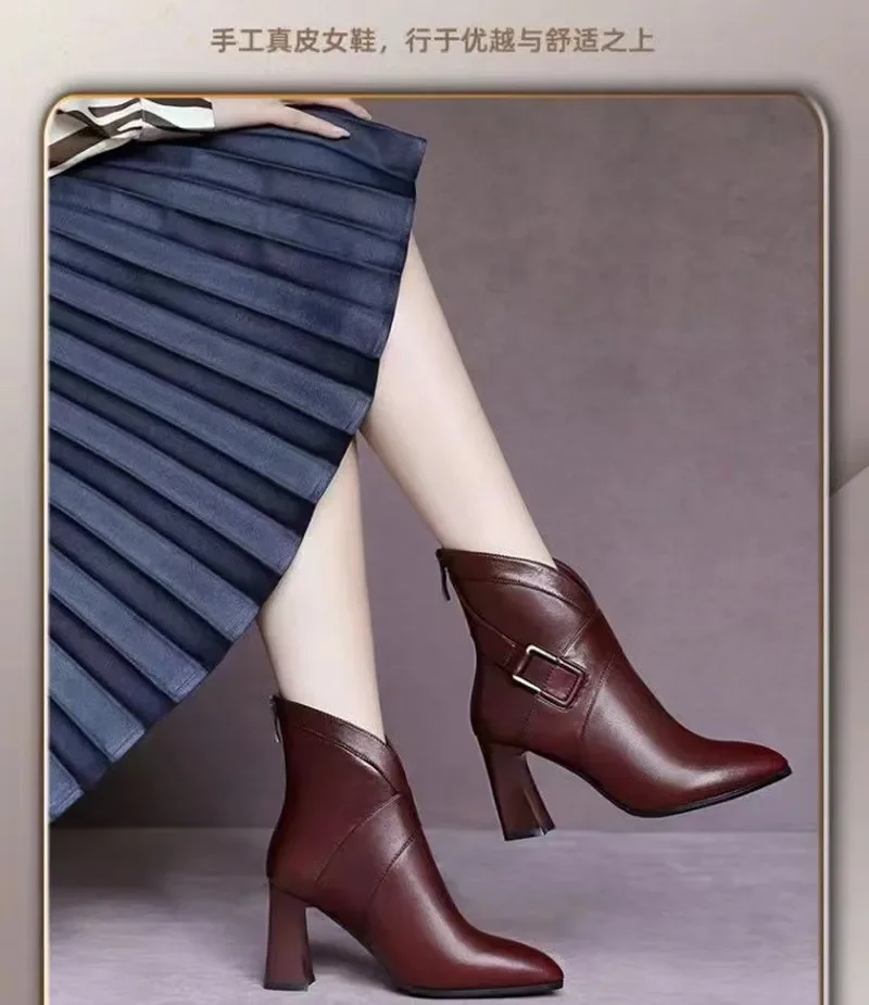 Sexy Women Boots 2022 Autumn and Winter V-Neck High Heels Ankle Shoes Boots Leather Booties Feminina Woman Wedding Party Shoes