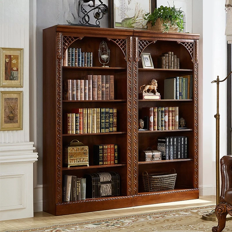 American solid wood bookcase free combination study retro display cabinet