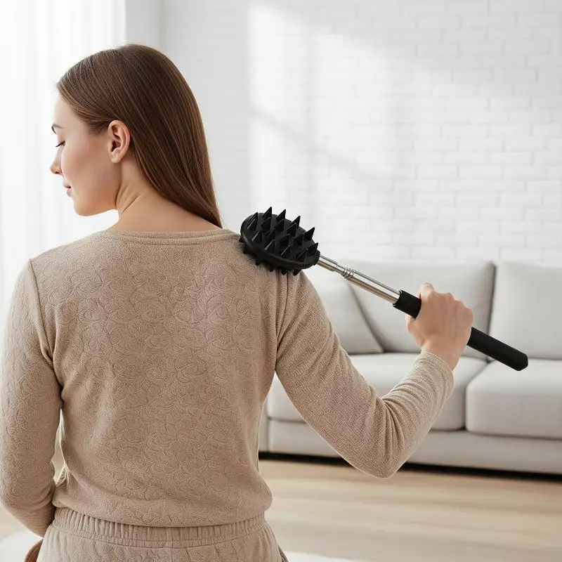 Telescopic Back Massage Stick Soft Silicone Spikes Extendable Handle for Students Study Fatigue Relief Use