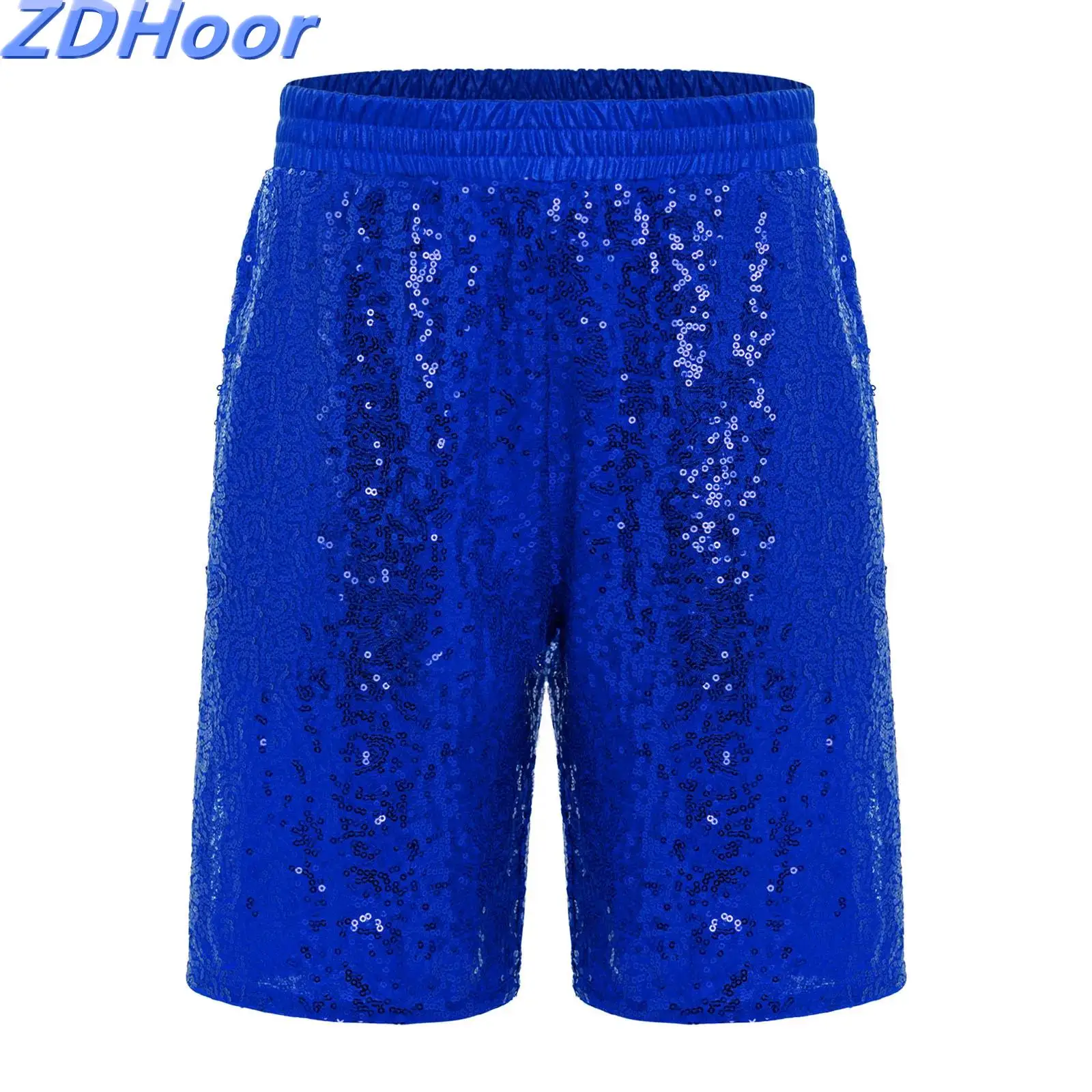 

Kids Boys Shiny Sequins Dance Shorts Elastic Waistband Soft Lining Shorts with Pockets for Stage Performance Costume