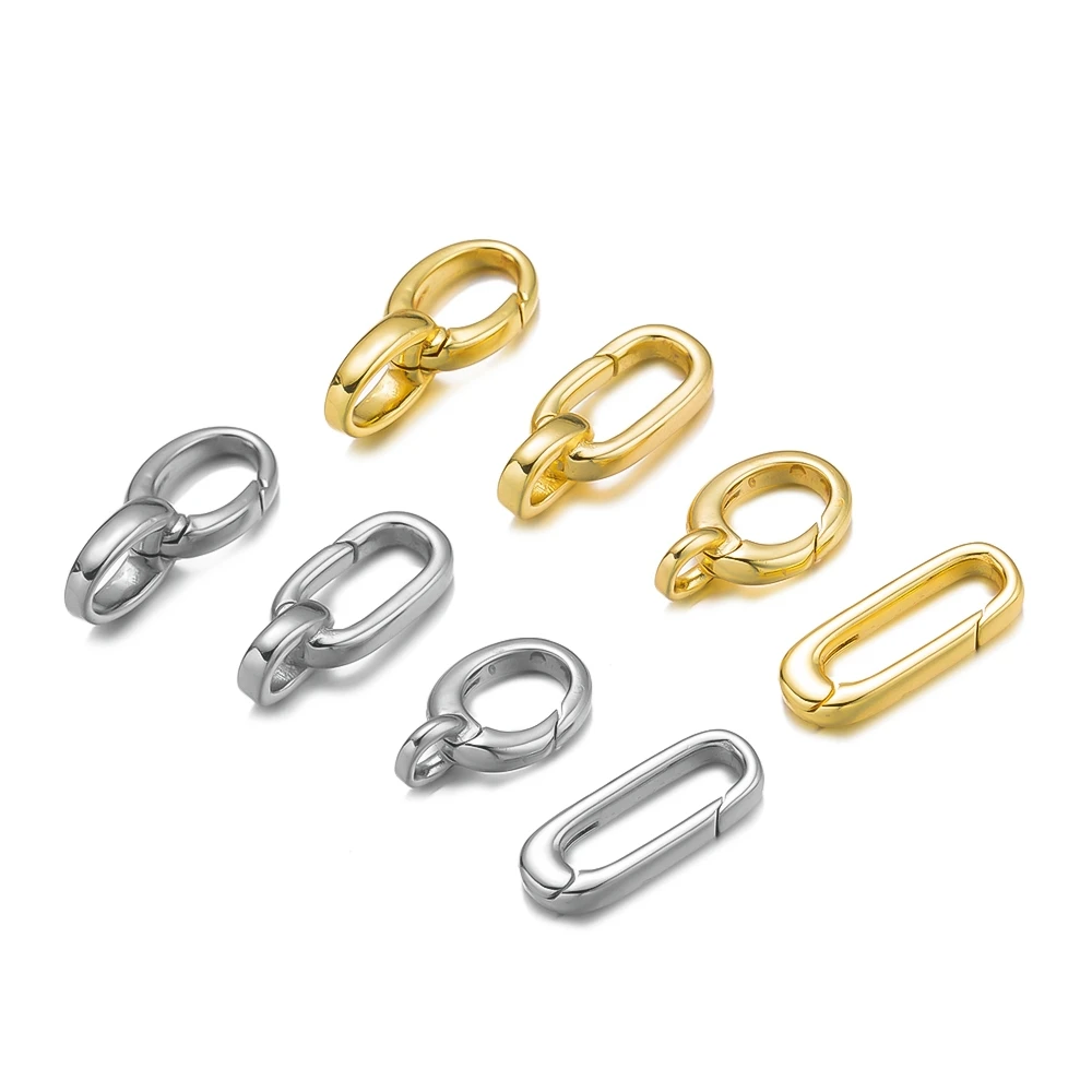 2pcs 14K Gold Plated Brass Oval Carabiner Charm Clasp Spring Ring Connector Closures for DIY Bracelet Necklace Jewelry Finding