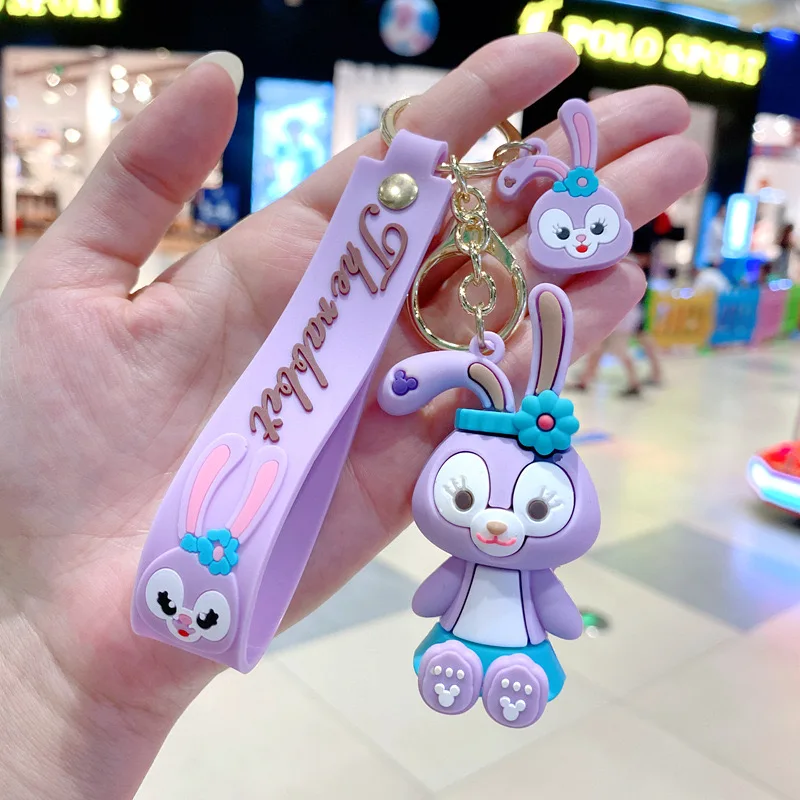 New Disney StellaLou Keychain Kawaii Cartoon Keyring Cute Couple Bag Car Rings Pendant Accessories Toy for Women Girl Kids Gift