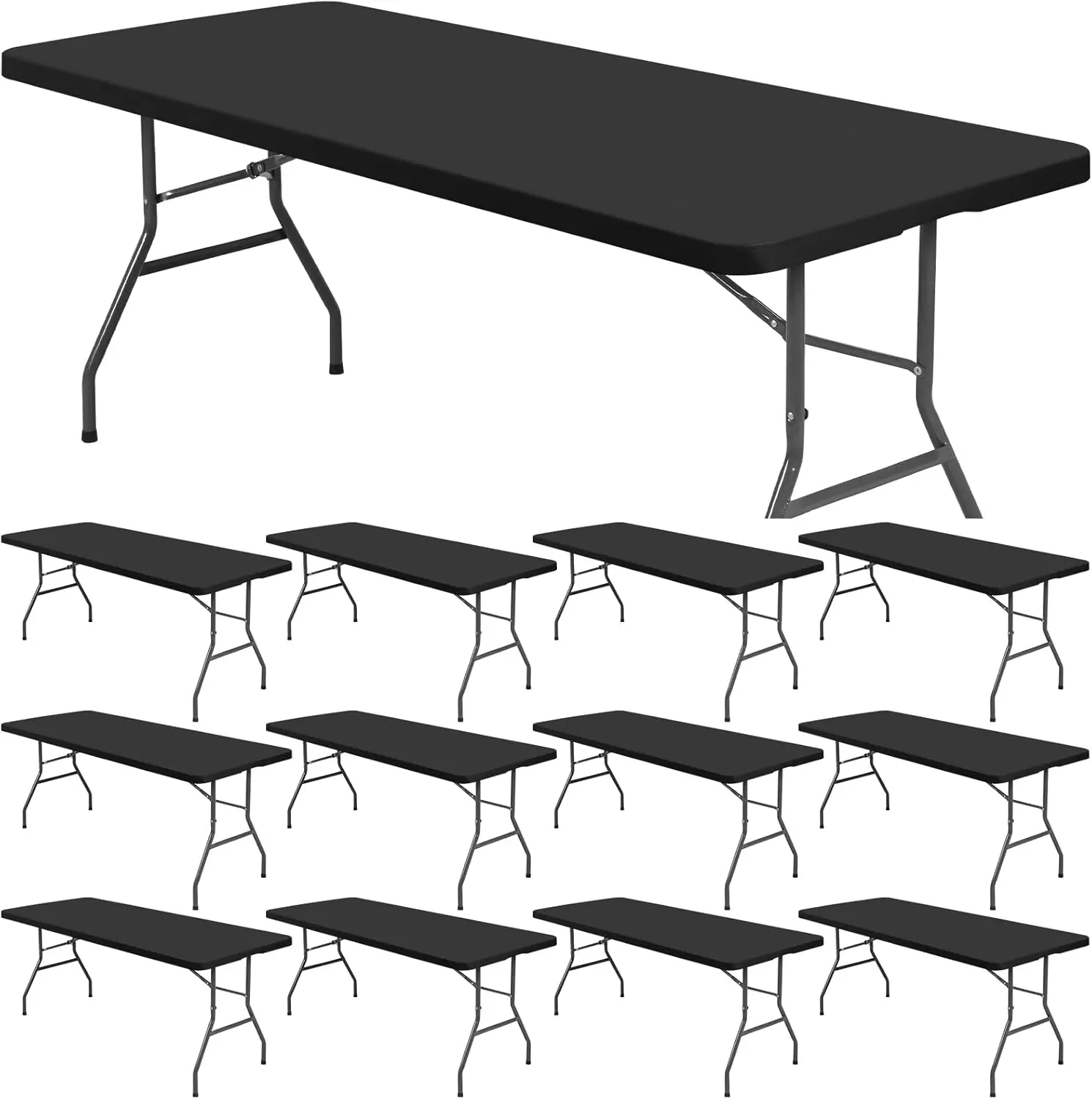 

12 шт. эластичная скатерть из спандекса, моющаяся прямоугольная скатерть длиной 8 футов для внутреннего и наружного кемпинга, патио (черный, 30 x 96 дюймов)